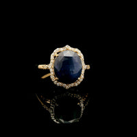 4.23 Ct Oval Mixed Cut Natural Sapphire 14K Gold Ring