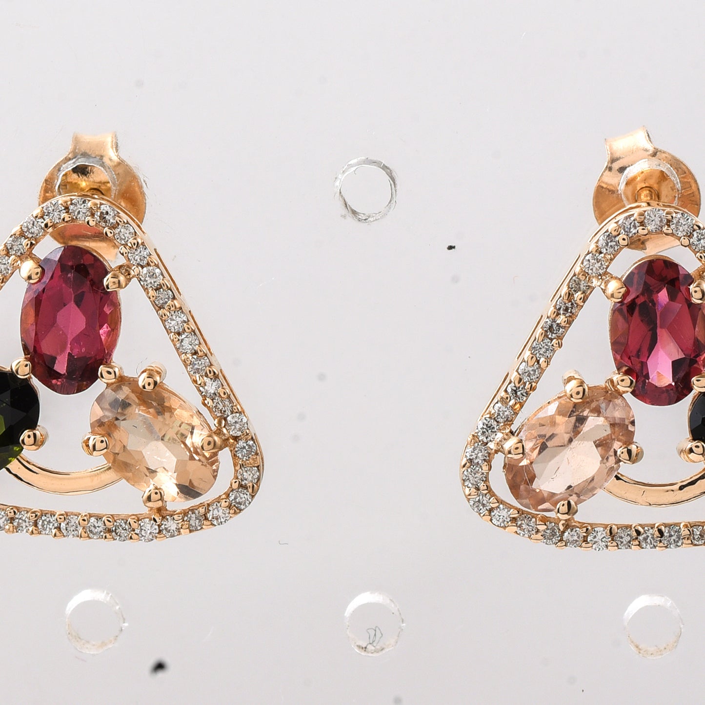 2.89 Ct Oval Mixed Cut Natural Multi-Coloured Tourmaline 14K Gold Earrings