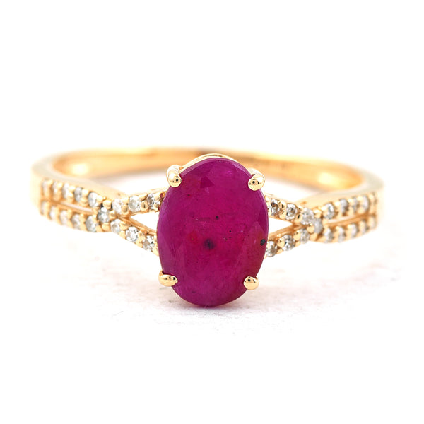 1.18 Ct Oval Mixed Cut Natural Ruby 14K Gold Ring