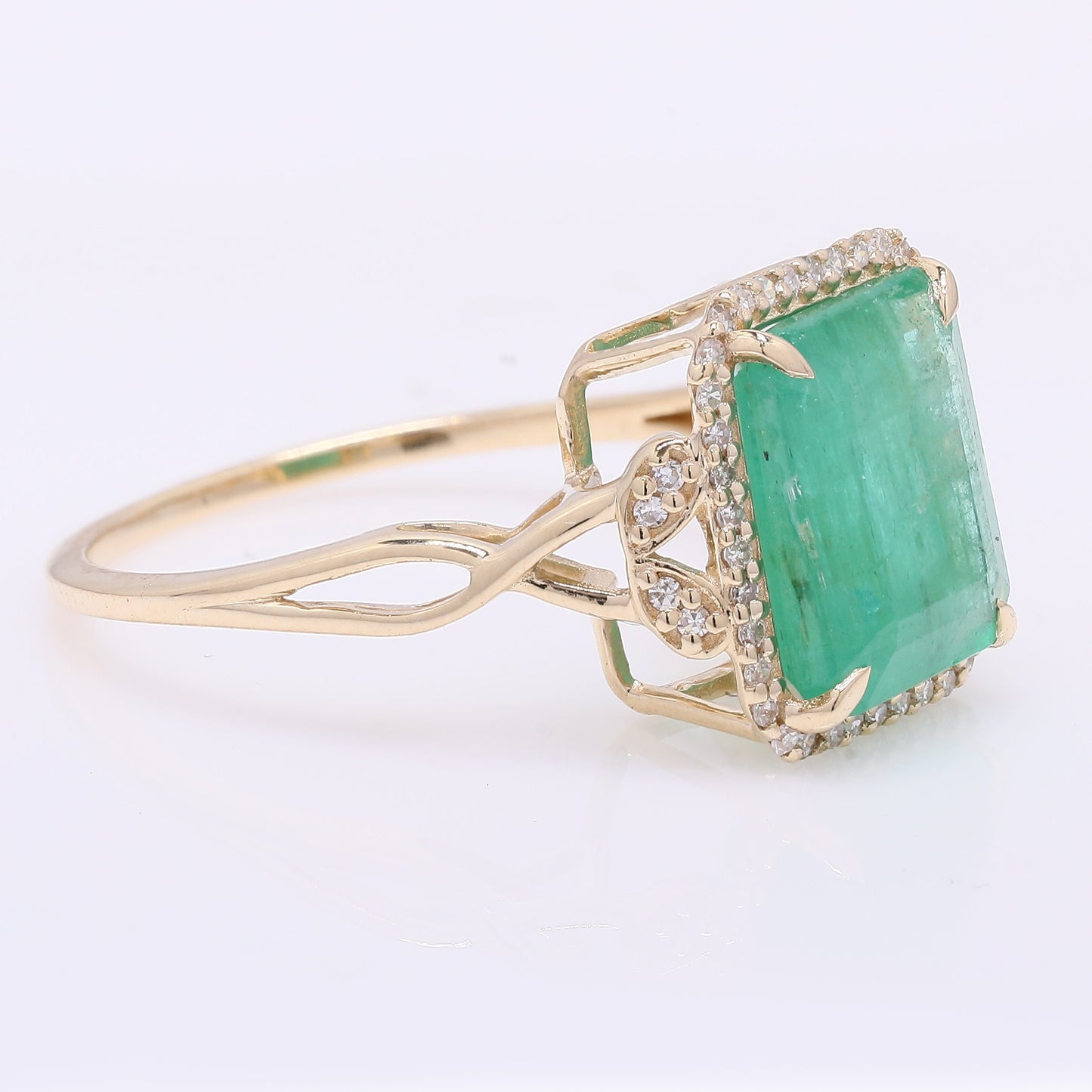 3.81 Ct Octagon Step Cut Natural Emerald 14K Gold Ring
