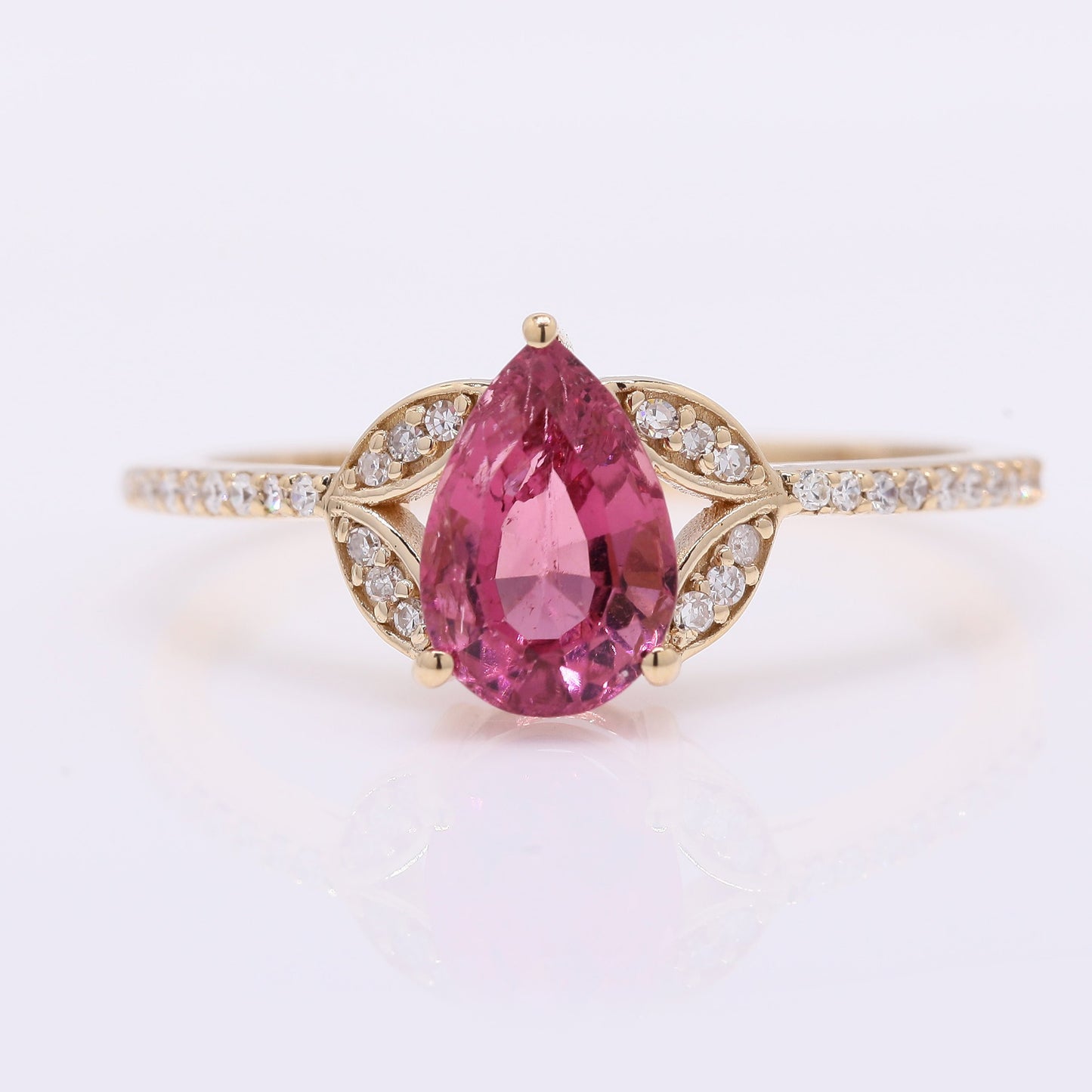 1.40 Ct Pear Mixed Cut Natural Pink Tourmaline 14K Gold Ring