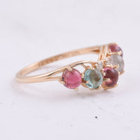 1.89 Ct Round Cabochon Cut Natural Multi Coloured Tourmaline 14K Gold Ring