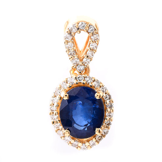1.15 Ct Oval Mixed Cut Natural Sapphire 14K Gold Pendant