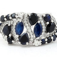 2.42 Ct Marquise Mixed Cut, Round Mixed Cut, Pear Mixed Cut Natural Sapphire 950 Platinum Ring