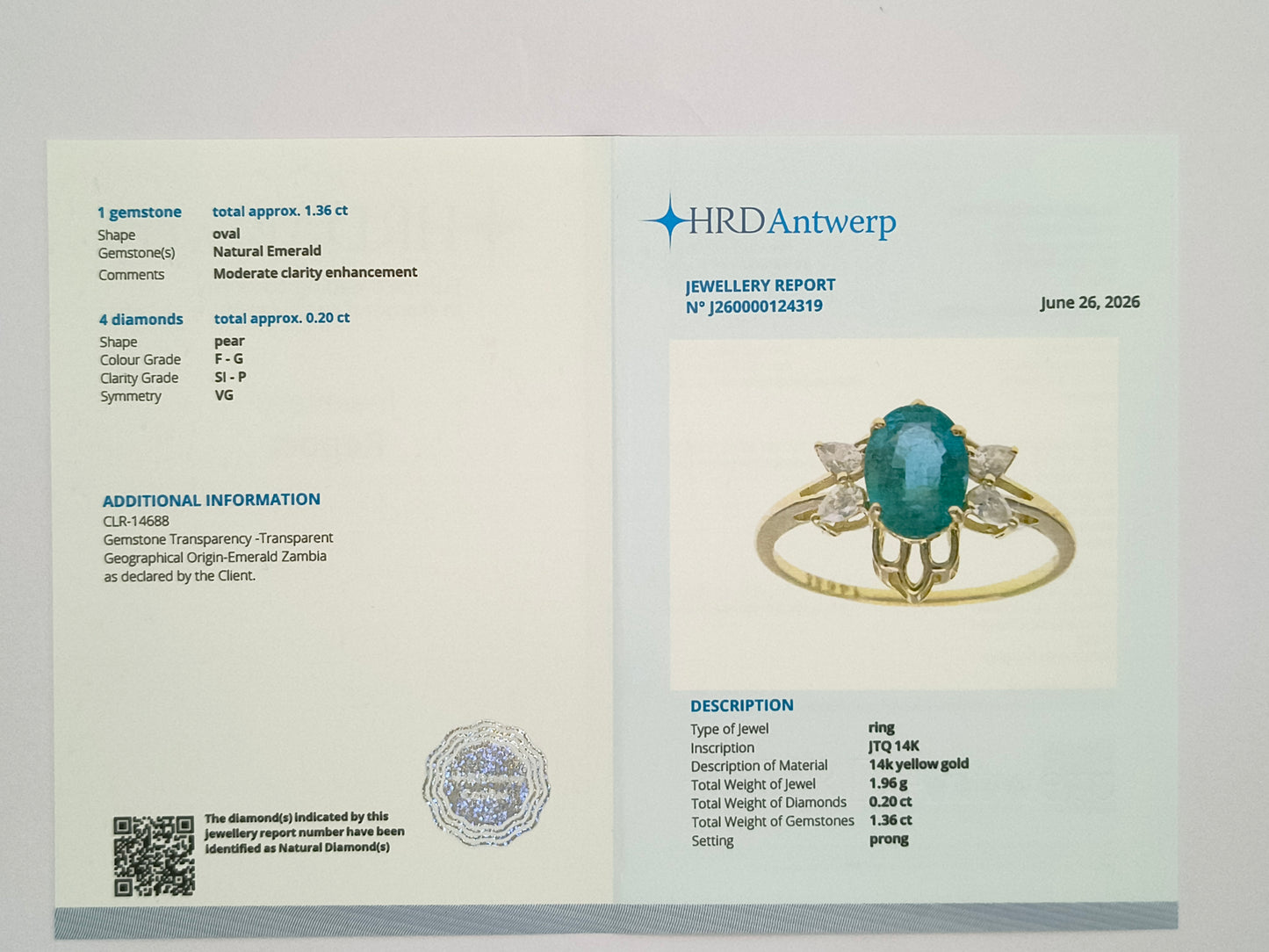 1.56 Ct Oval Natural Emerald 14K Gold Ring