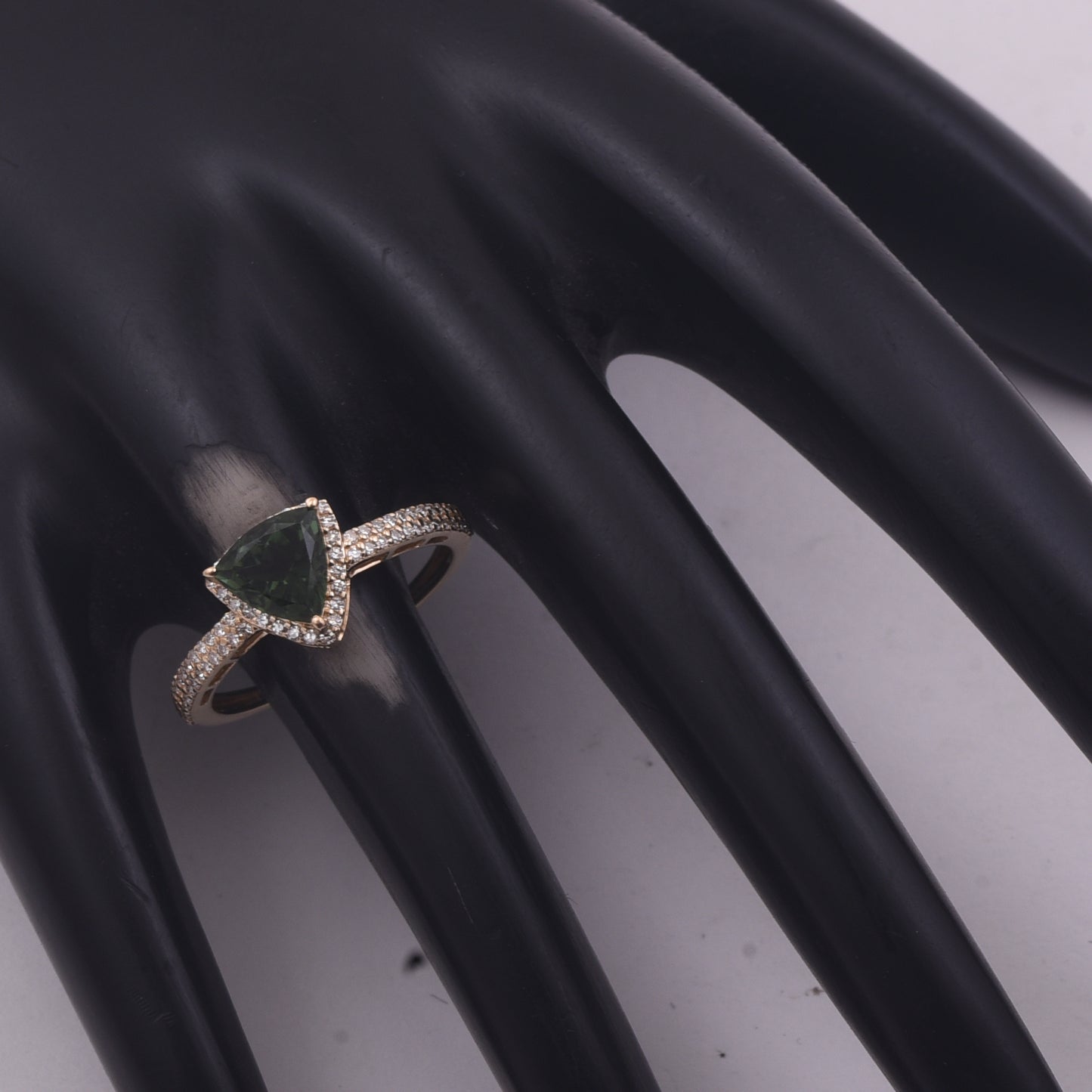 1.45 Ct Triangle Mixed Cut Natural Green Tourmaline 14K Gold Ring