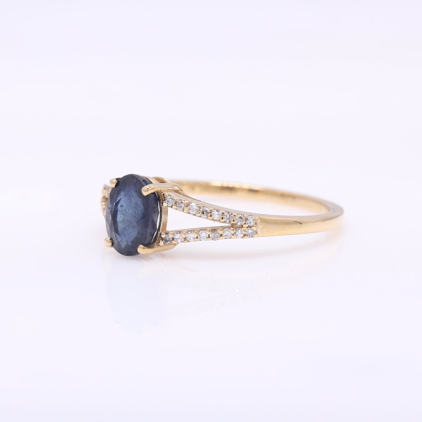 1.34 Ct Oval Mixed Cut Natural Sapphire 14K Gold Ring