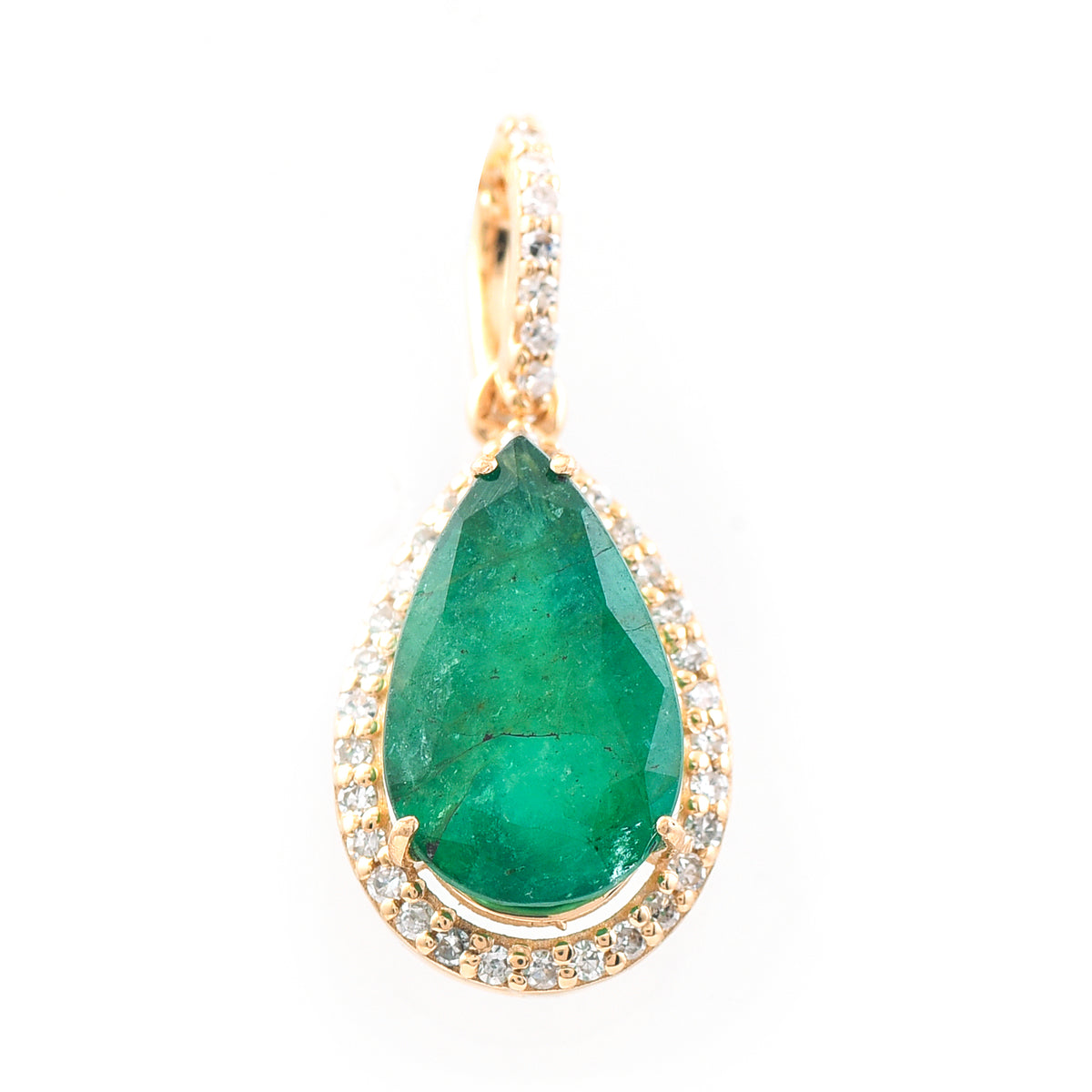 2.04 Ct Pear Mixed Cut Natural Emerald 14K Gold Pendant