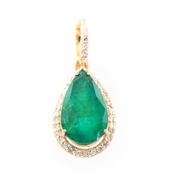 2.04 Ct Pear Mixed Cut Natural Emerald 14K Gold Pendant