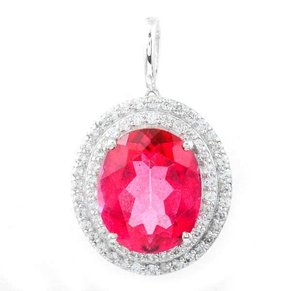 6.05 Ct Oval Pink Topaz, White Zircon, 925 Sterling Silver Pendant