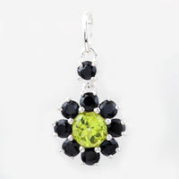 1.22 Ct Round Peridot, Black Spinal, 925 Sterling Silver Pendant