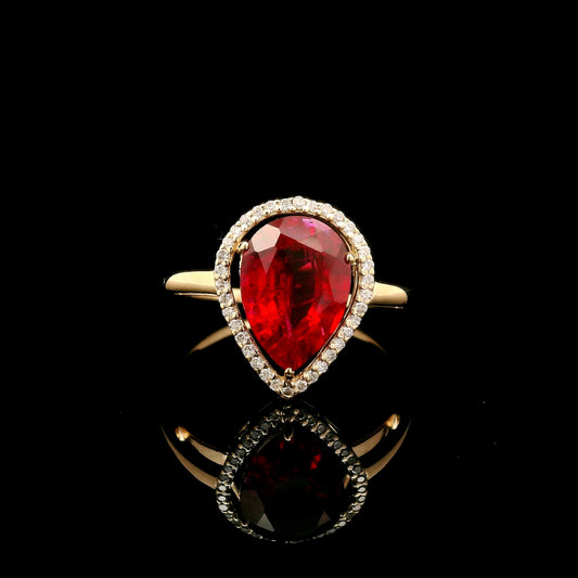 3.20 Ct Pear Mixed Cut Lab Grown Ruby 14K Gold Ring