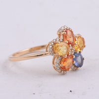 1.80 Ct Oval Natural Multi-Coloured Sapphire 14K Gold Ring