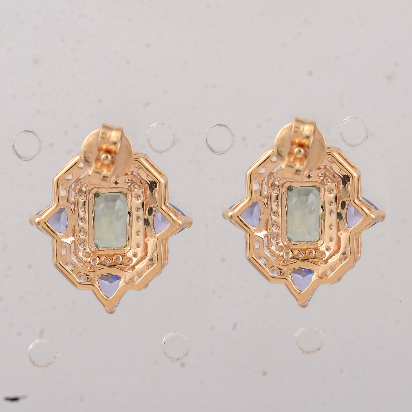 3.02 Ct Octagon Multi Sapphire 14K Gold Earrings