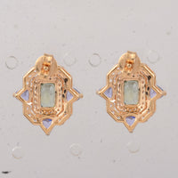 3.02 Ct Octagon Multi Sapphire 14K Gold Earrings