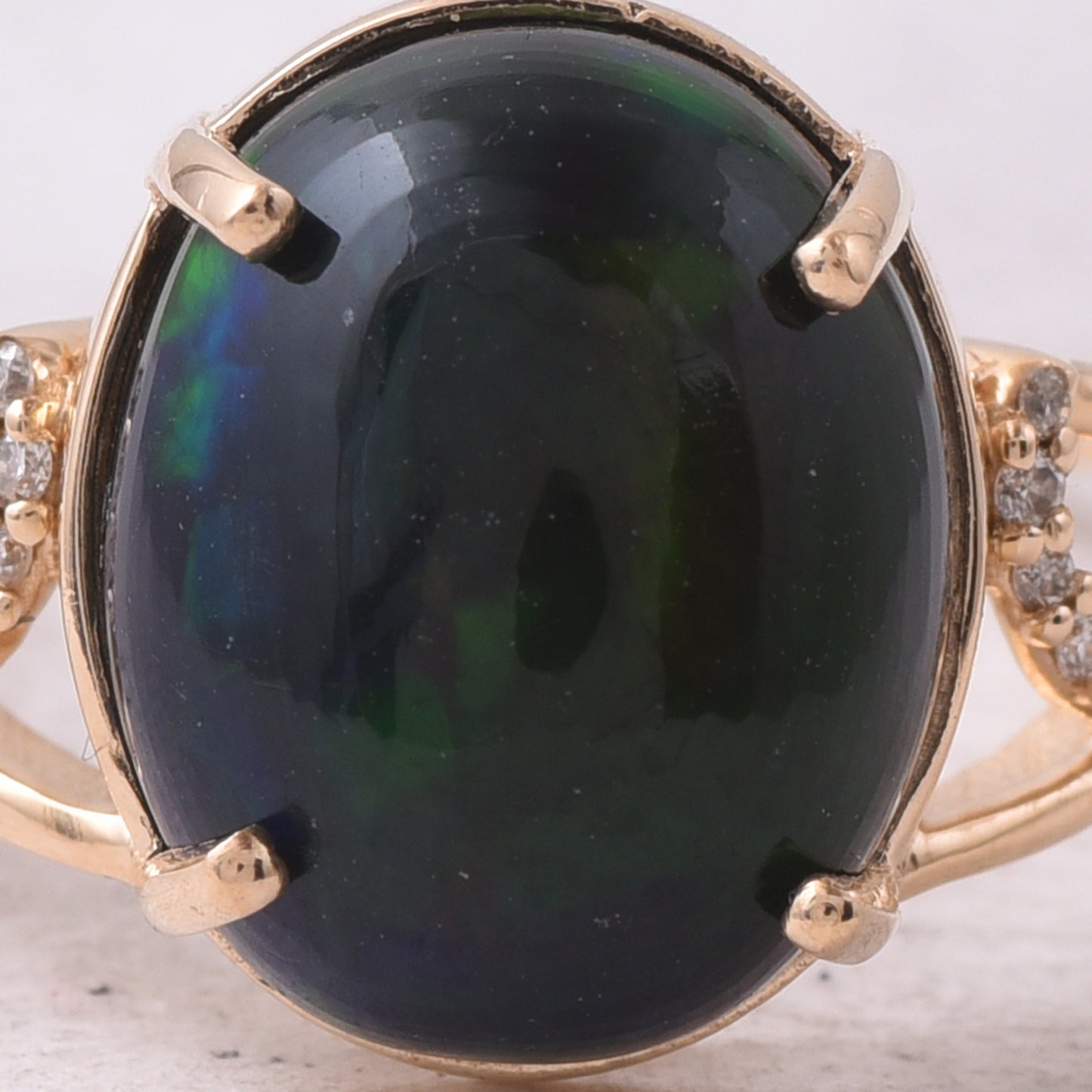 3.39 Ct Oval Cabochon Cut Natural Black Opal 14K Gold Ring