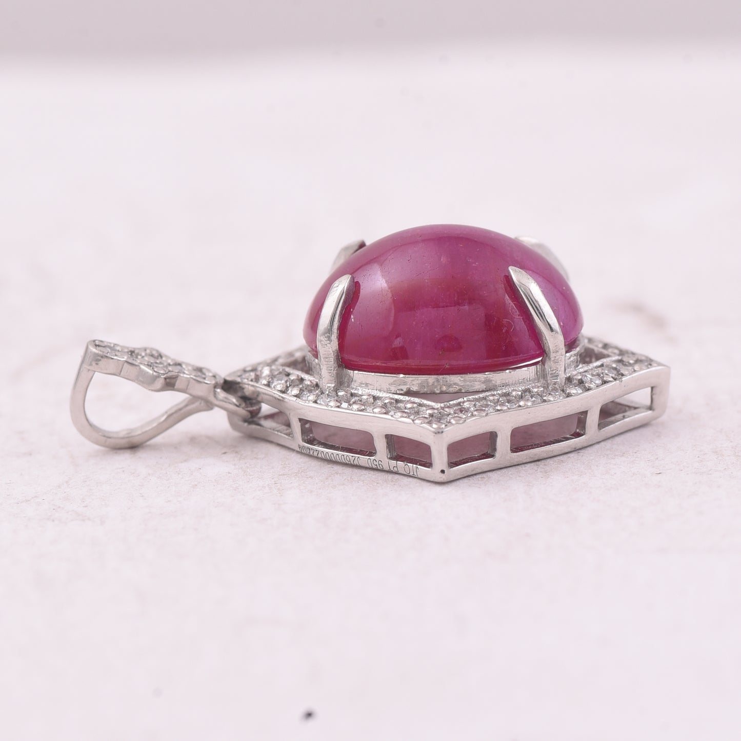 5.37 Ct Oval Cabochon Cut Natural Ruby 950 Platinum Pendant