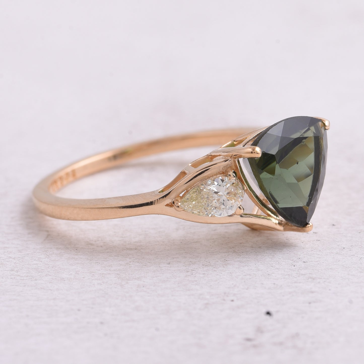 2.40 Ct Triangle Natural Green Tourmaline 14K Gold Ring