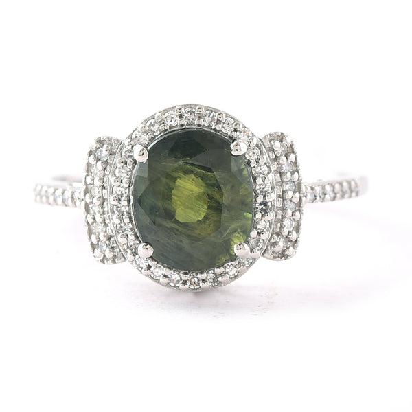 2.69 Ct Oval Mixed Cut Natural Green Sapphire 950 Platinum Ring