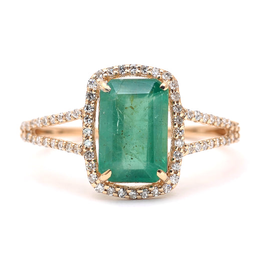 1.96 Ct Octagon Step Cut Natural Emerald 14K Gold Ring