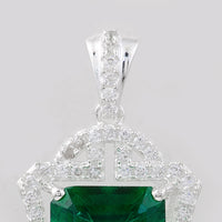 7.46 Ct Octagon Green Topaz, Cubic Zirconia, 925 Sterling Silver Pendant