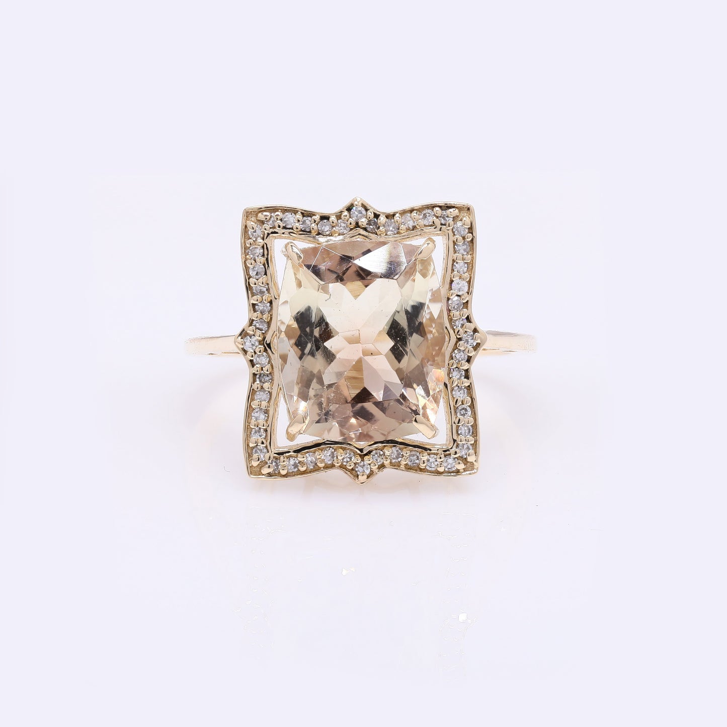 4.24 Ct Rectangular Cushion Mixed Cut Natural Plagioclase Feldspar Sunstone 14K Gold Ring