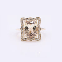 4.24 Ct Rectangular Cushion Mixed Cut Natural Plagioclase Feldspar Sunstone 14K Gold Ring