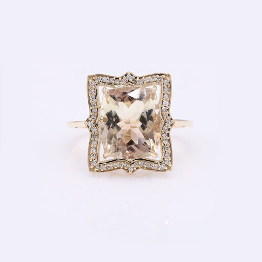 4.24 Ct Rectangular Cushion Mixed Cut Natural Plagioclase Feldspar Sunstone 14K Gold Ring