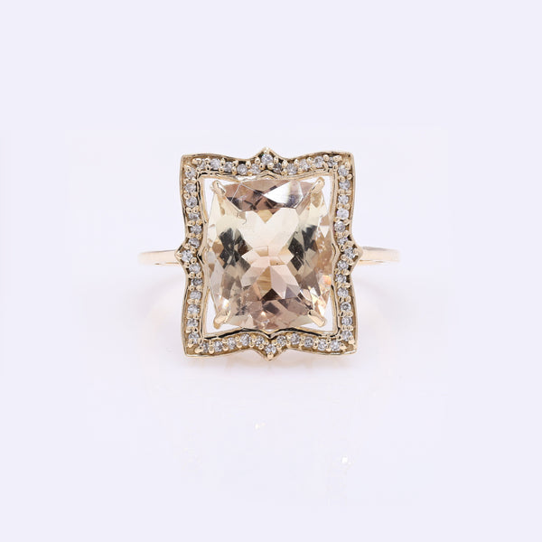 4.24 Ct Rectangular Cushion Mixed Cut Natural Plagioclase Feldspar Sunstone 14K Gold Ring