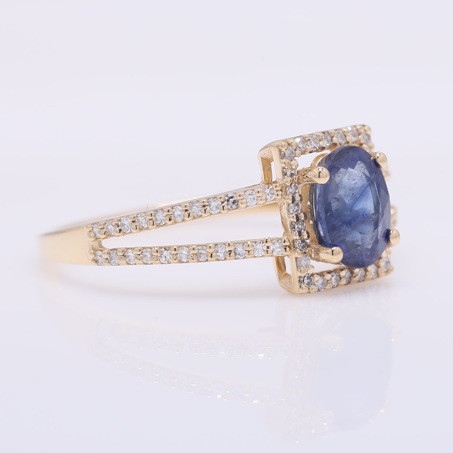 1.34 Ct Oval Mixed Cut Natural Sapphire 14K Gold Ring