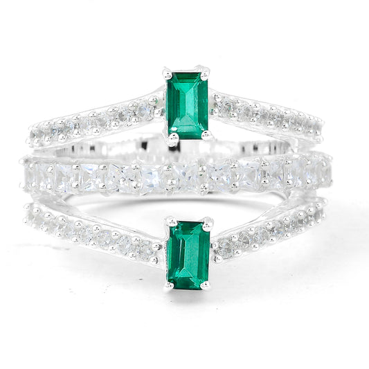2.67 Ct Octagon Green Topaz, Cubic Zirconia 925 Sterling Silver Ring