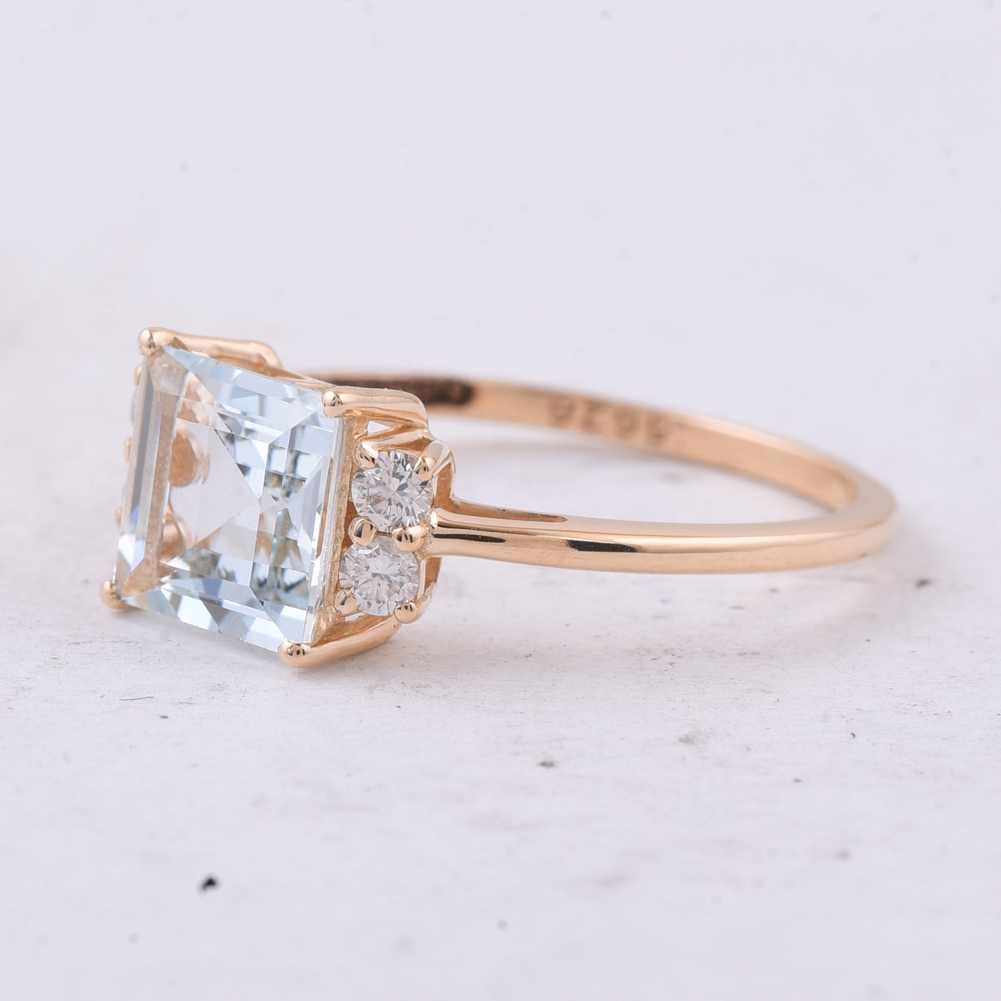 1.80 Ct Square Step Cut Natural Aquamarine 14K Gold Ring