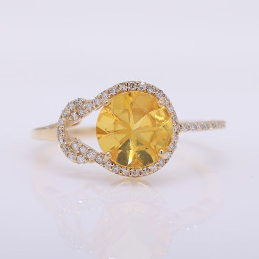 1.34 Ct Round Mixed Cut Natural Fire Opal 14K Gold Ring