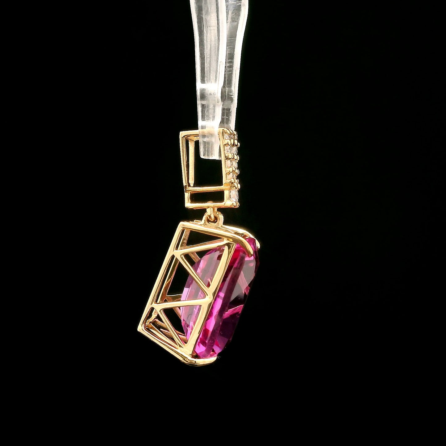 7.07 Ct Rectangular Cushion Mixed Cut Lab Grown Pink Sapphire 14K Gold Pendant