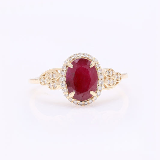 1.81 Ct Oval Mixed Cut Natural Ruby 14K Gold Ring