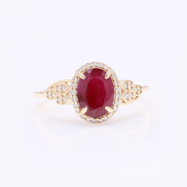1.81 Ct Oval Mixed Cut Natural Ruby 14K Gold Ring