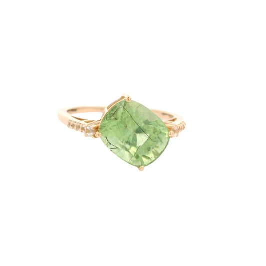 4.25 Ct Cushion Peridot 14K Gold Ring