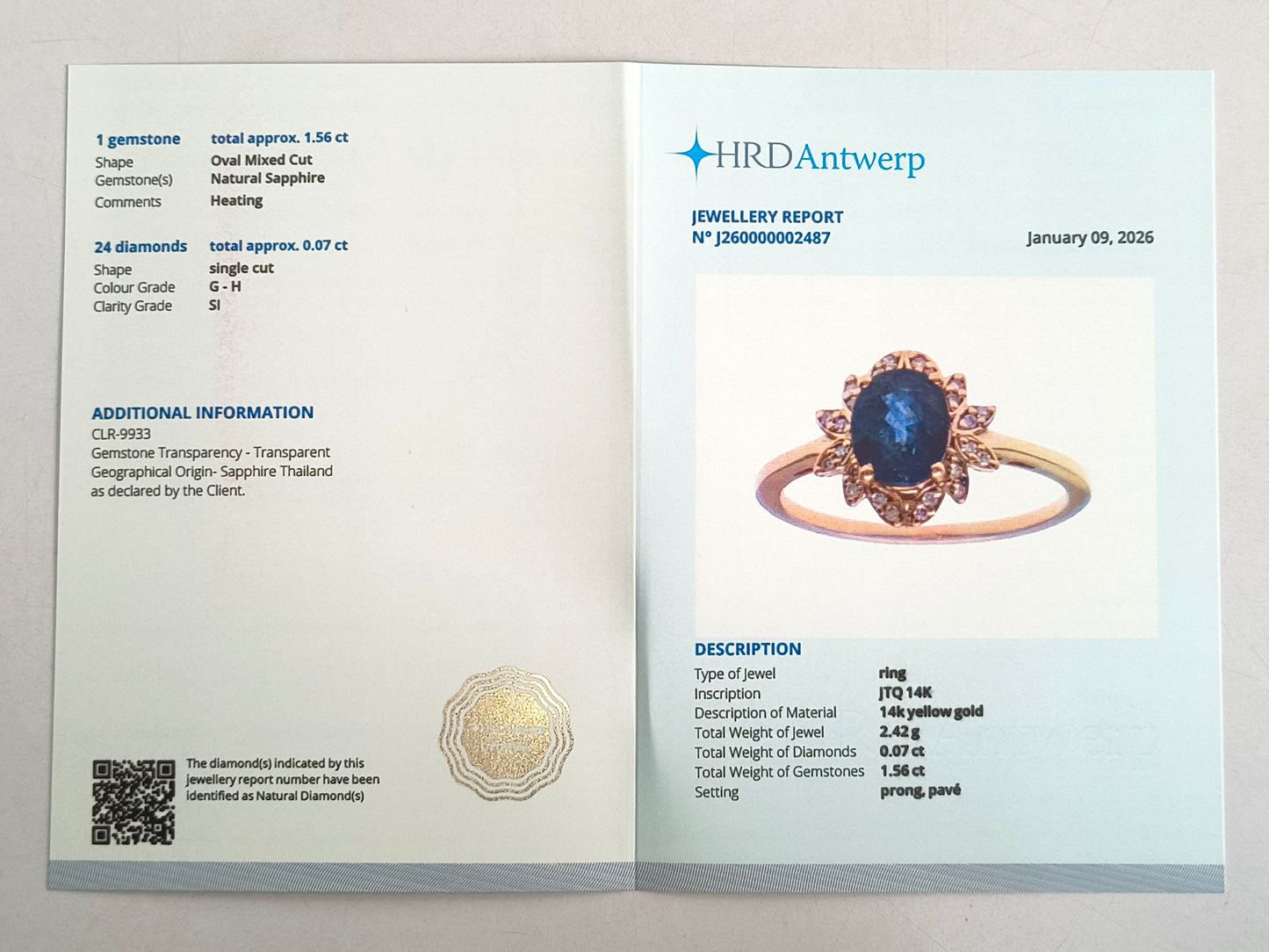1.63 Ct Oval Mixed Cut Natural Sapphire 14K Gold Ring