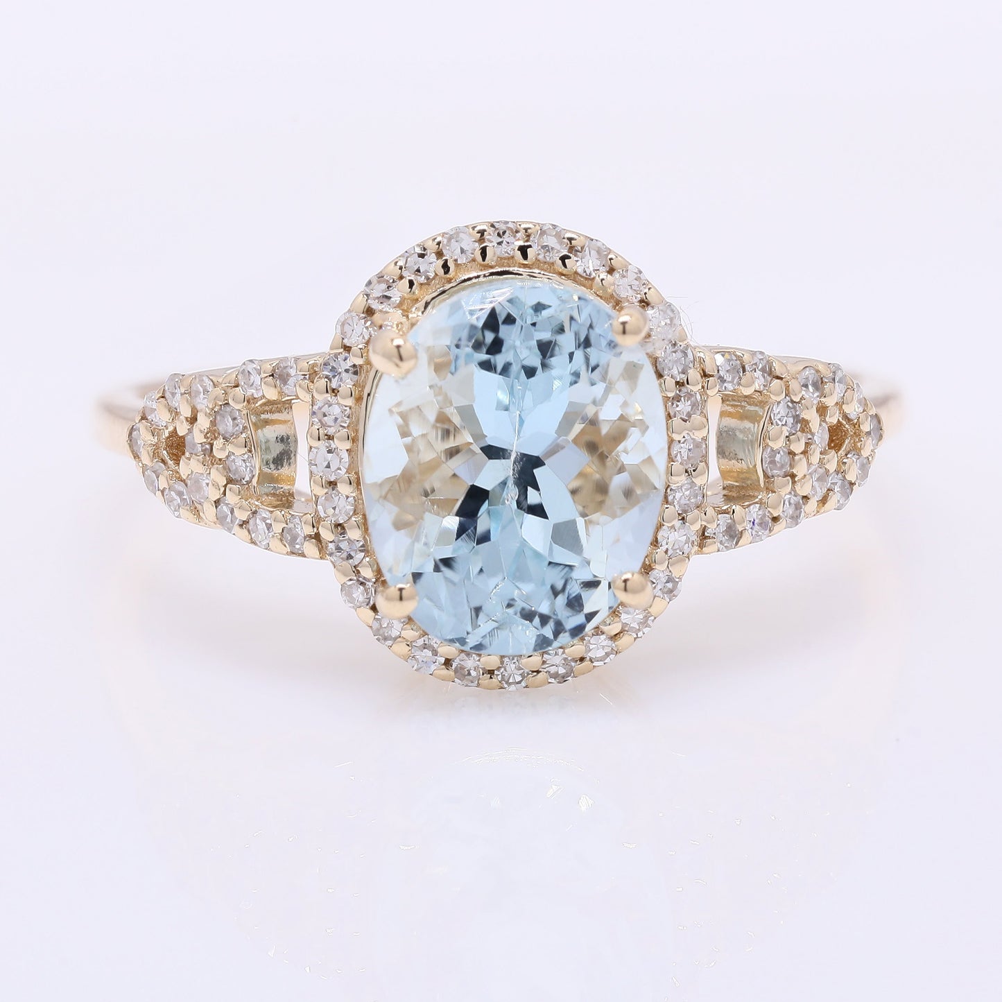 2.14 Ct Oval Mixed Cut Natural Aquamarine 14K Gold Ring