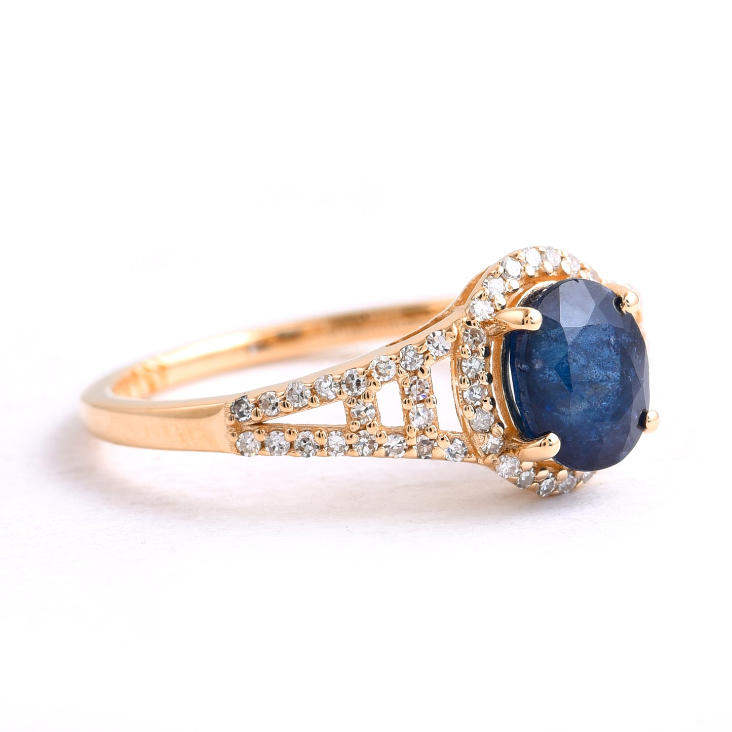 1.62 Ct Oval Mixed Cut Natural Sapphire 14K Gold Ring