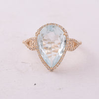 4.05 Ct Pear Aquamarine 9K Gold Ring