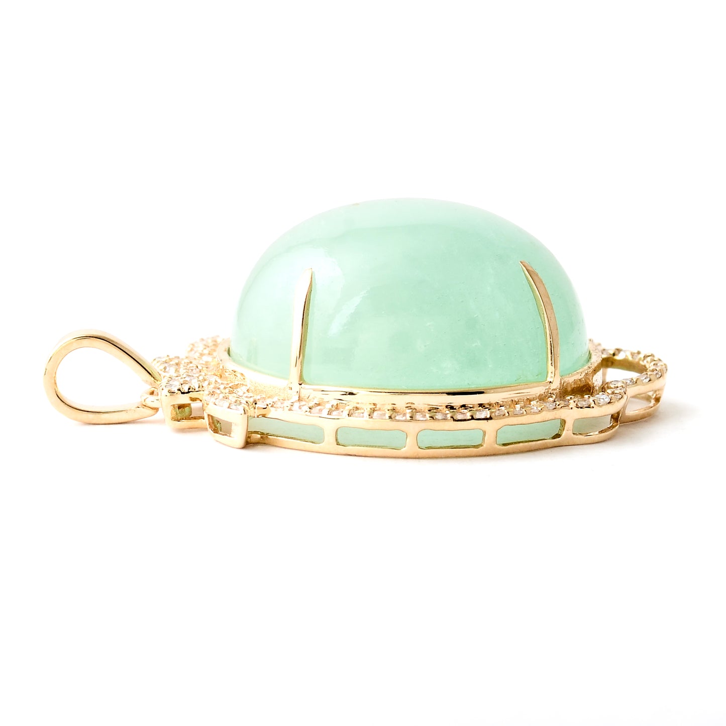 22.84 Ct Oval Cabochon Natural Beryl Emerald 14K Gold Pendant