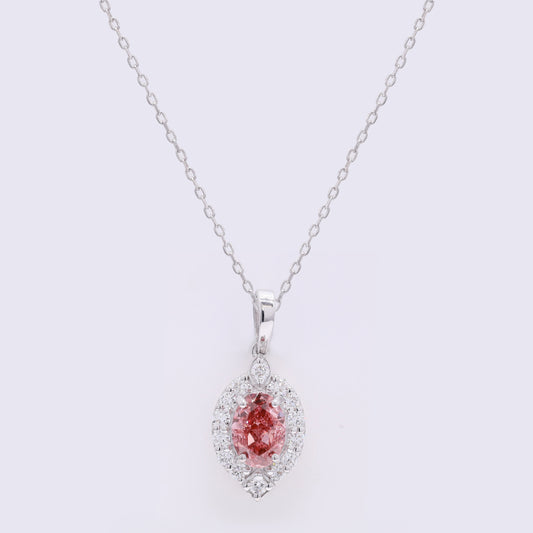 1.41 Carats Fancy Vivid Pink Lab Grown Diamond 14K Gold Pendant