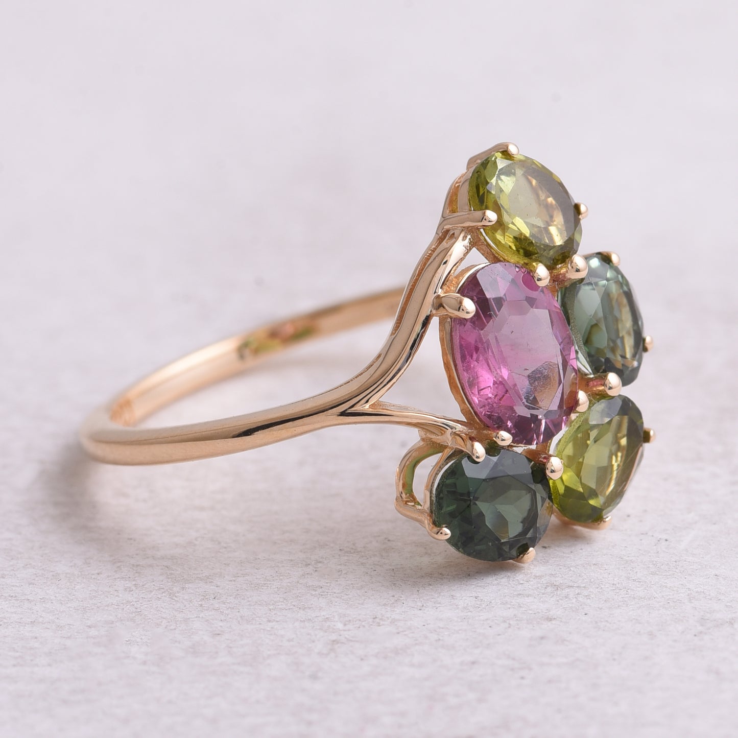 2.22 Ct Oval Natural Multi-Coloured Tourmaline 14K Gold Ring