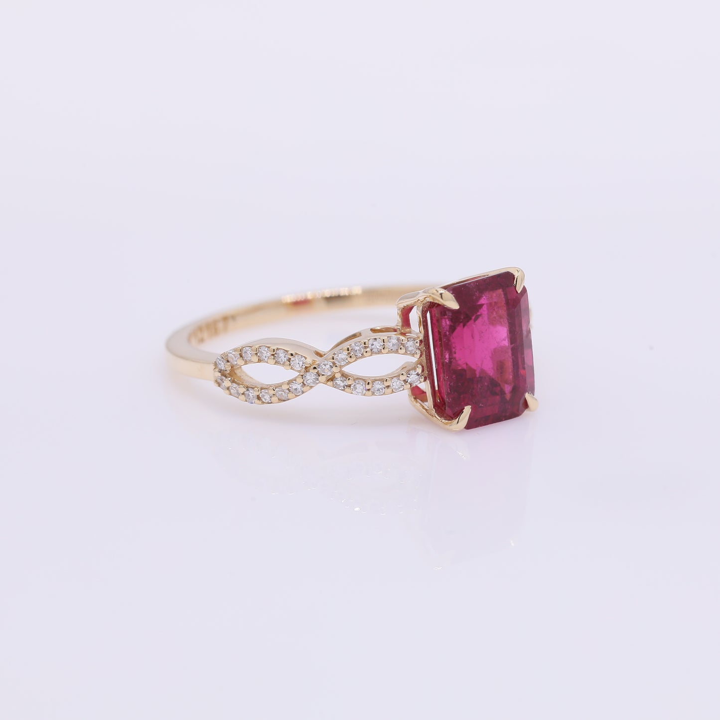 2.24 Ct Octagon Step Cut Natural Rubellite 14K Gold Ring