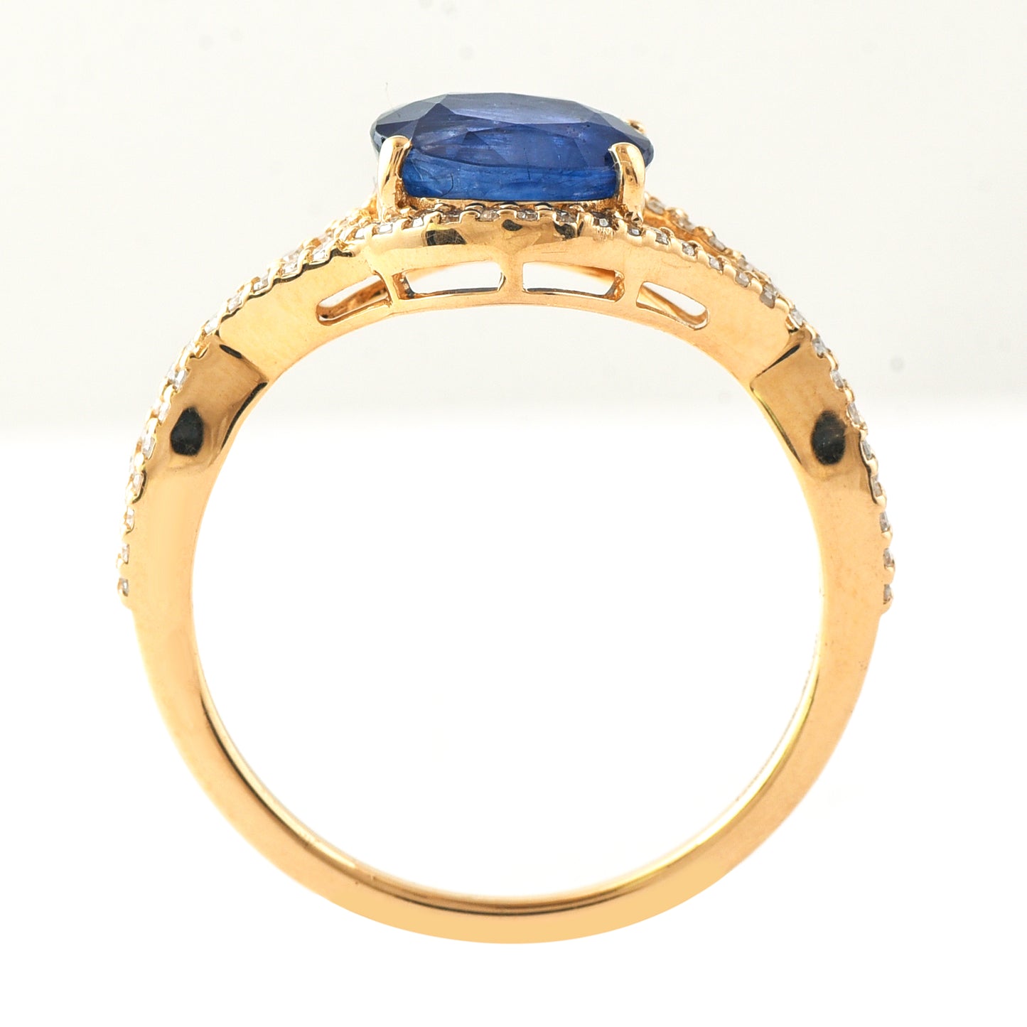 2.15 Ct Oval Mixed Cut Natural Sapphire 14K Gold Ring