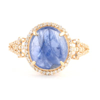 4.49 Ct Oval Cabochon Natural Corunum Sapphire 14K Gold Ring