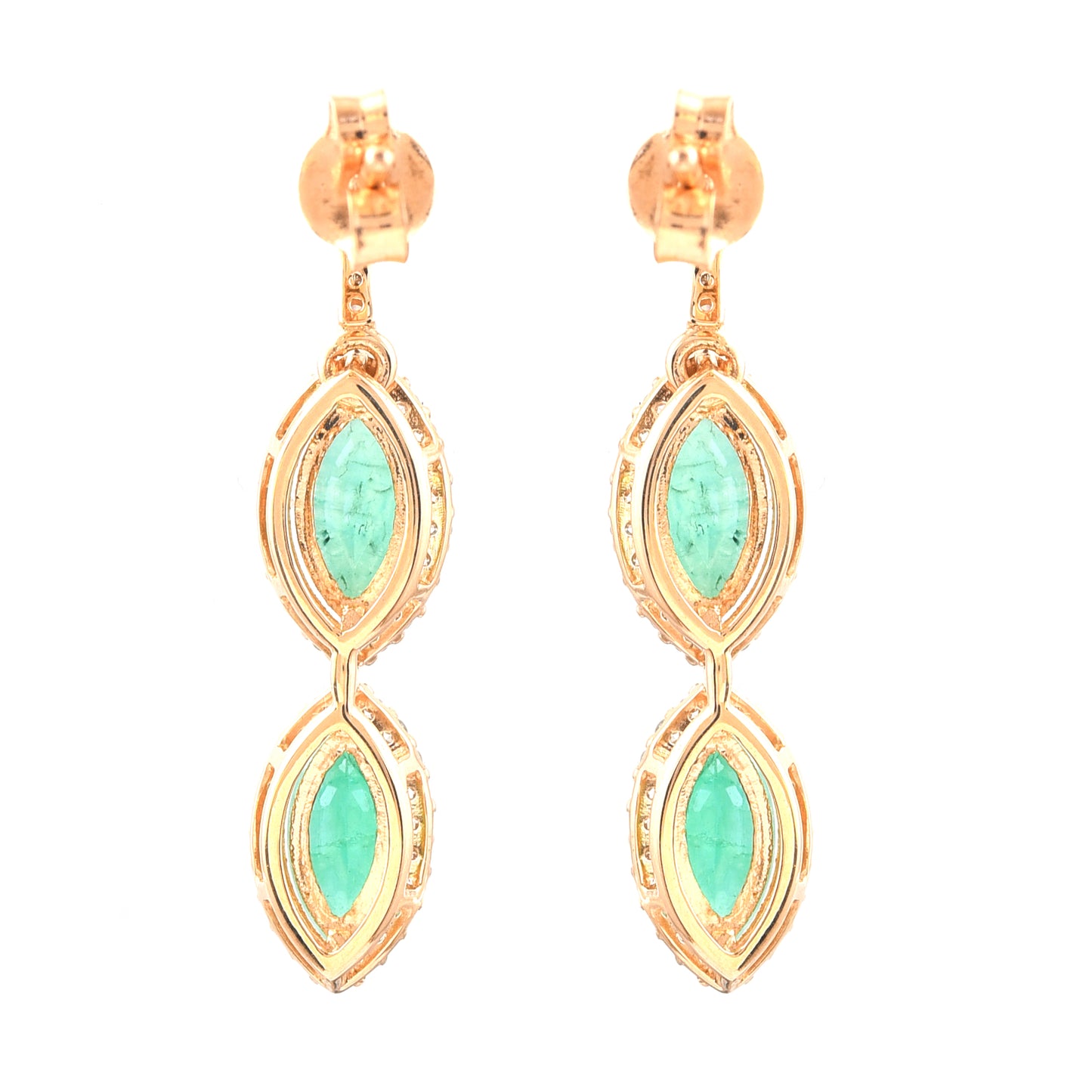 2.24 Ct Marquise Mixed Cut Natural Emerald 14K Gold Earrings