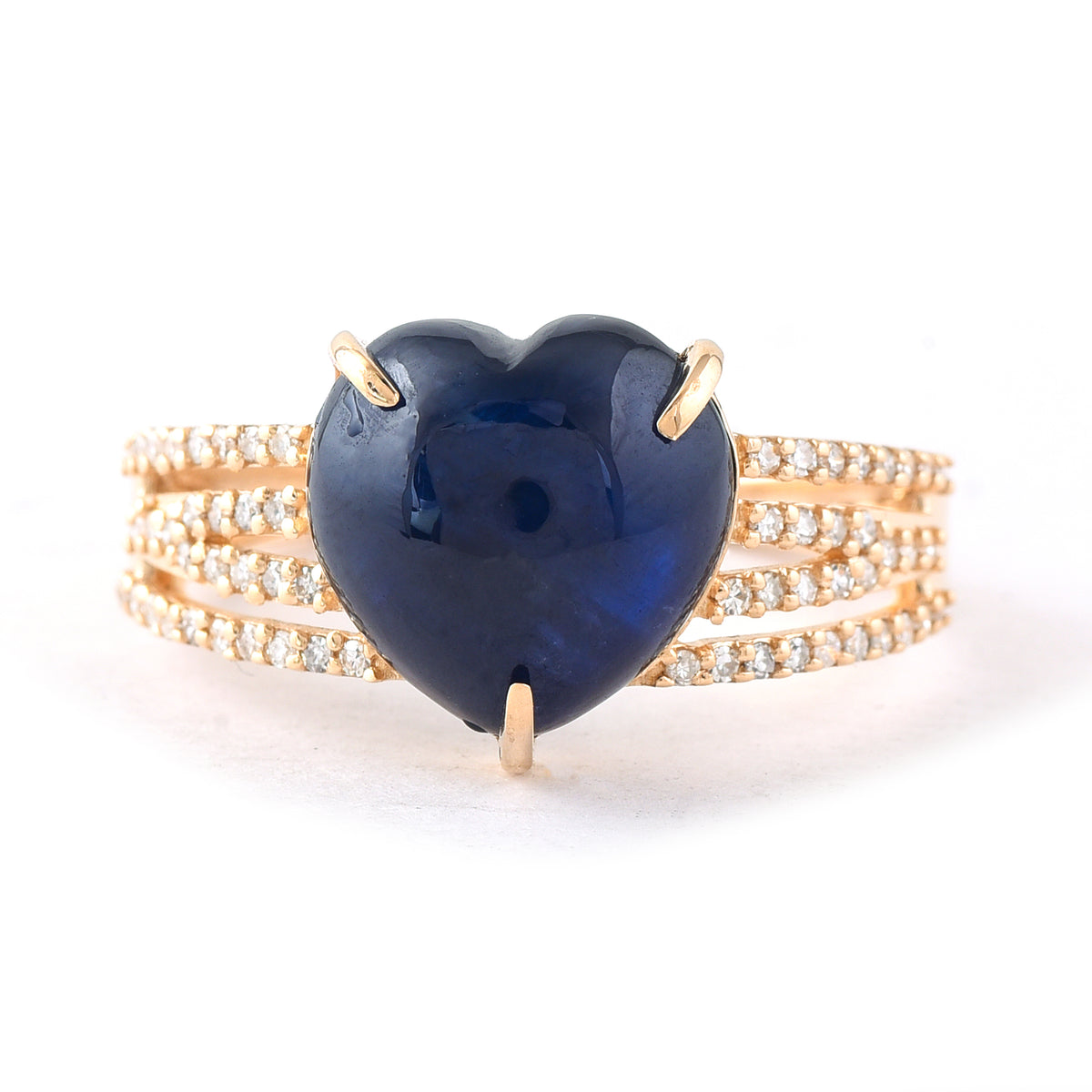 5.69 Ct Heart Cabochon Natural Sapphire 14K Gold Ring