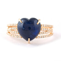 5.69 Ct Heart Cabochon Natural Sapphire 14K Gold Ring